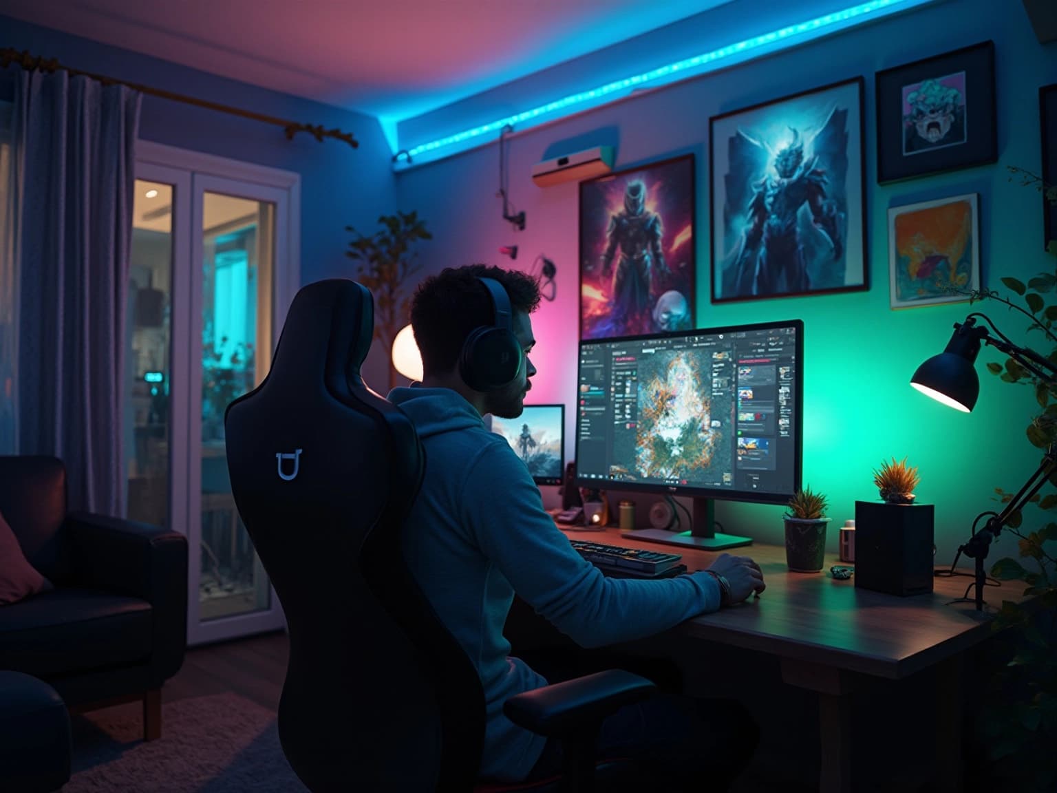 Aspiring Streamer in a Vibrant Setup