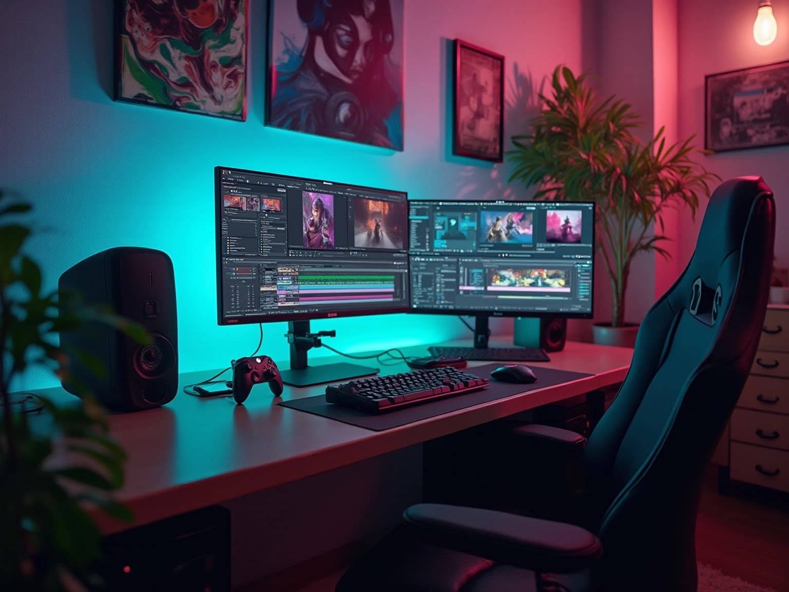 High-Tech Gaming Video Creation Workspace