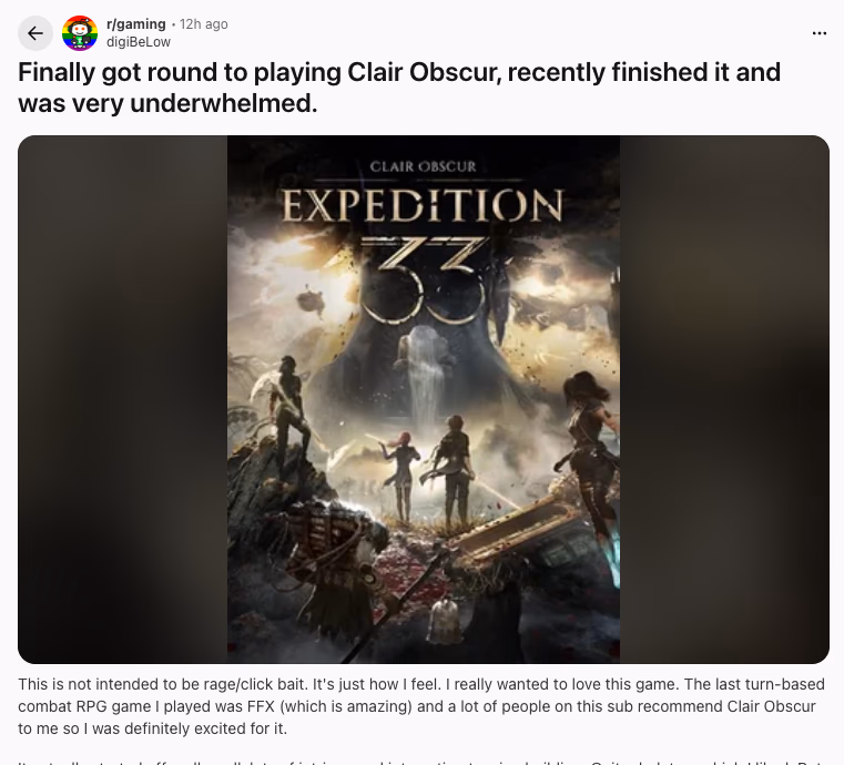 Reddit post example